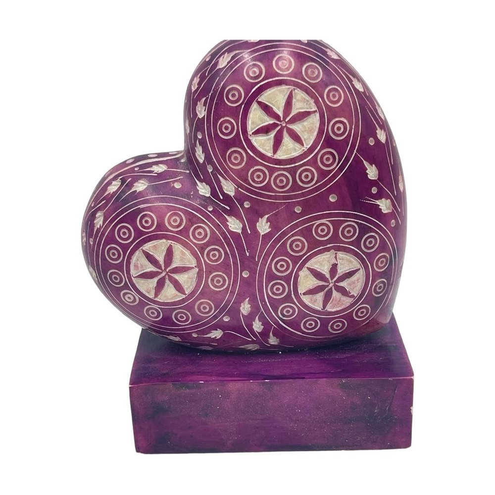 Soapstone Hand Carved Large Colorful Heart Sculpture Bookend Paperweight India